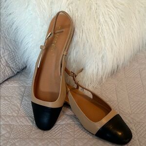 Madden Girl Two-Tone Beige and Black Slingback Flats